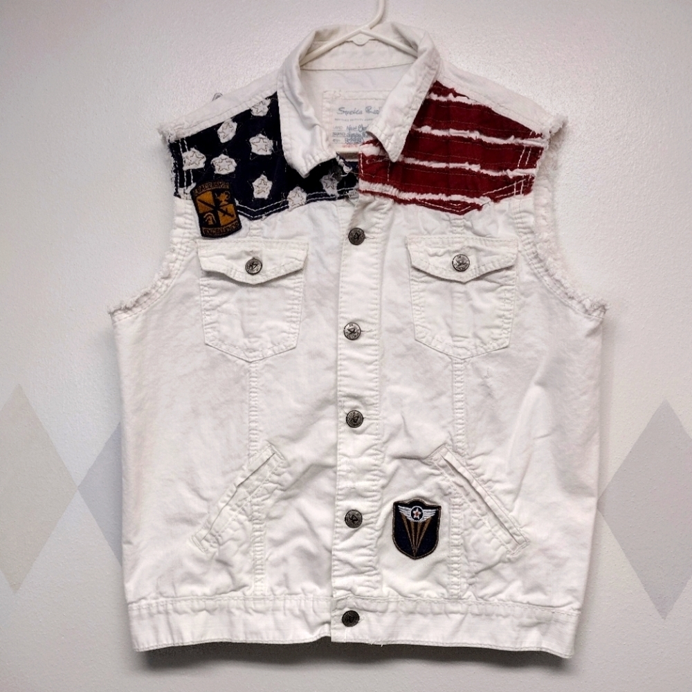 Smoke Rise white button front distressed vest sleeveless denim jacket